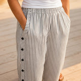 Marena – Striped Side-Button Cropped Summer Pants for Women