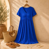 Wearbella – Plus Size V-Neck Empire Waist Midi Dress with Ruched Bodice