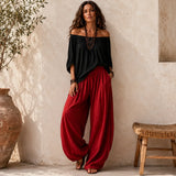Solenza – Off-Shoulder Boho Top and Lantern Pants Set for Women