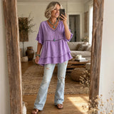 Solavie – Boho V-Neck Fringe Trim Tunic Top for Women