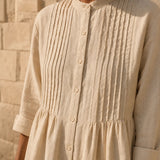 Costera – Flowy Pintuck Shirt Dress, Linen-look, Midi Length
