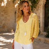 Soraya – Boho Lace Look Blouse with Tassel Tie U-Neck
