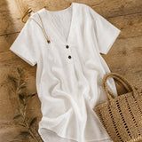 Soléne – Oversized V-Neck Linen-Look Tunic Dress, Breezy Summer Cover-Up