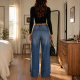 Velmora – Wide Leg Jeans with Brass Grommet Side Detail, High Rise