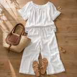 Soléne – Off-Shoulder Drawstring Top & Wide-Leg Pants 2-Piece Set