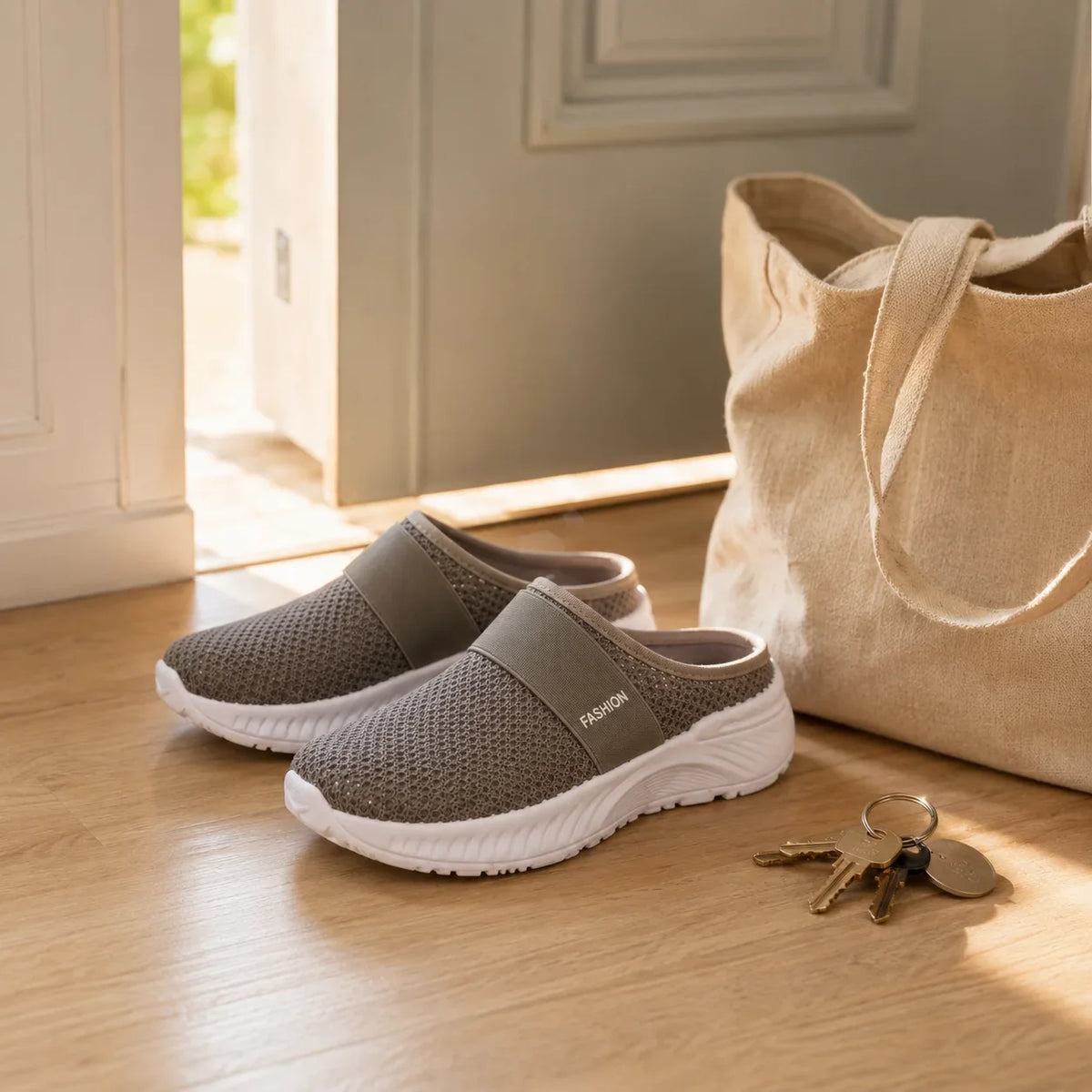 Stride & Soft – Women's Slip On Platform Mesh Sneakers, Breathable Non-Slip Mules