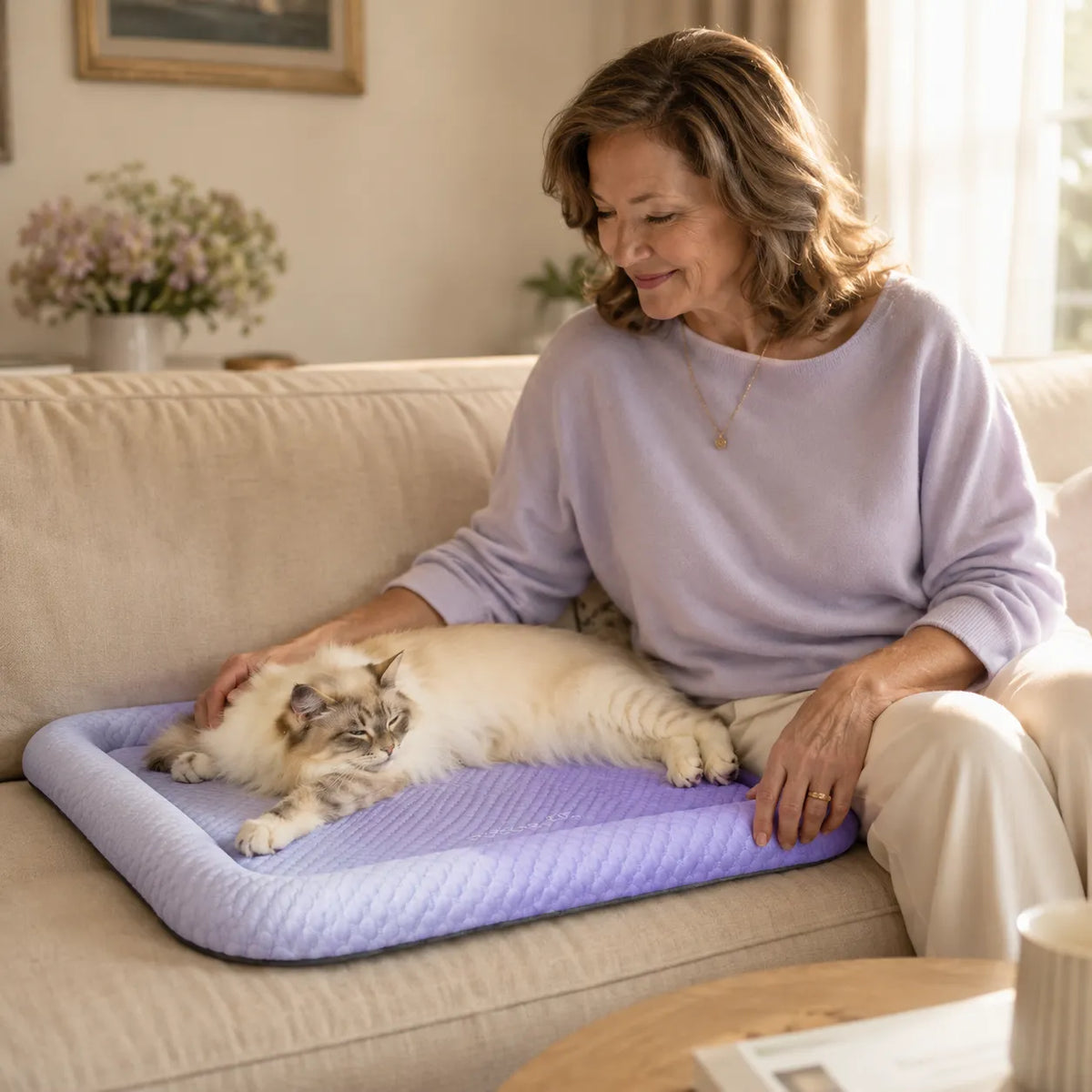 Puralo – Ice silk-like cooling pet bed with raised edges for dogs and cats