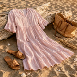 Soleia – Flowy Tiered V-Neck Midi Dress with Tassel Tie, Soft Feel, Half Sleeve