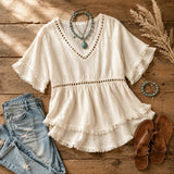 Solavie – Boho V-Neck Fringe Trim Tunic Top for Women