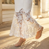 Florenza – Floral lace hem high waist denim maxi skirt with pockets