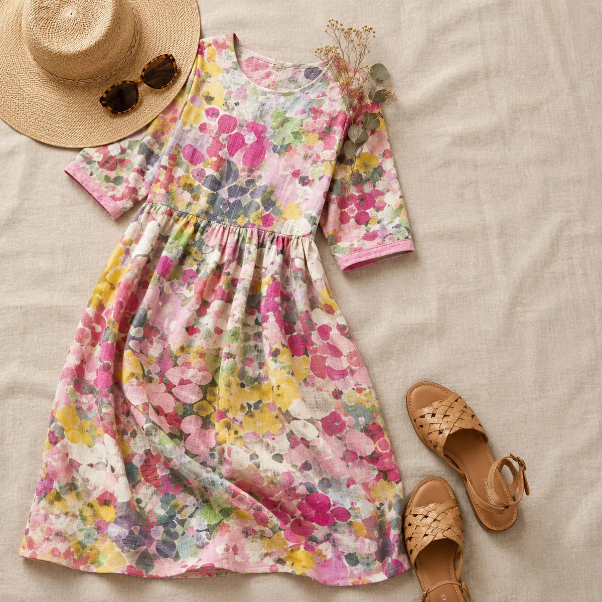 Marivella – Floral Loose Midi Dress with Hidden Pockets