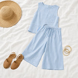 Solenne – Striped Wide Leg Two Piece Summer Set for Women
