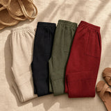 Loriane – Women's Cuffed Ankle Pull-On Pants, Relaxed Fit, Elastic Waist