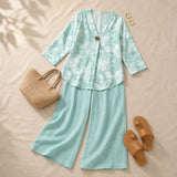 Marelle – Women's V-neck floral tunic and wide-leg pants 2-piece set
