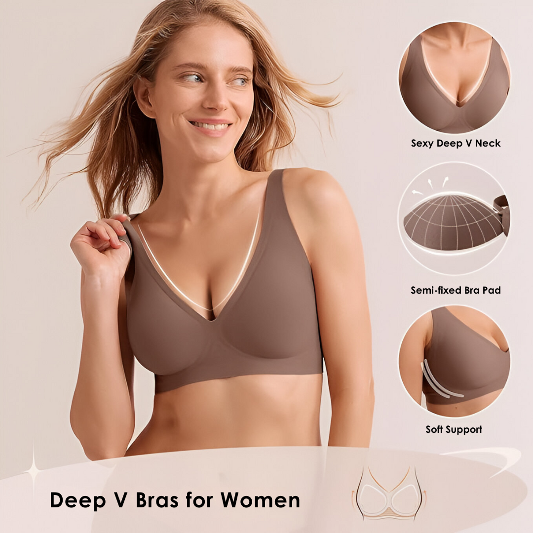 Seamvera - Women's Seamless Deep V Push-Up Wireless Bra