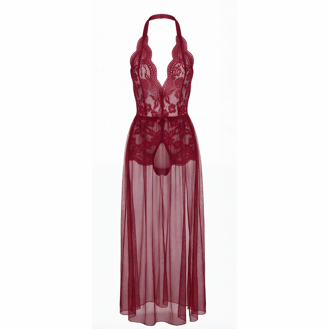 Velaire – Scalloped Lace Bodysuit with Sheer Mesh Train