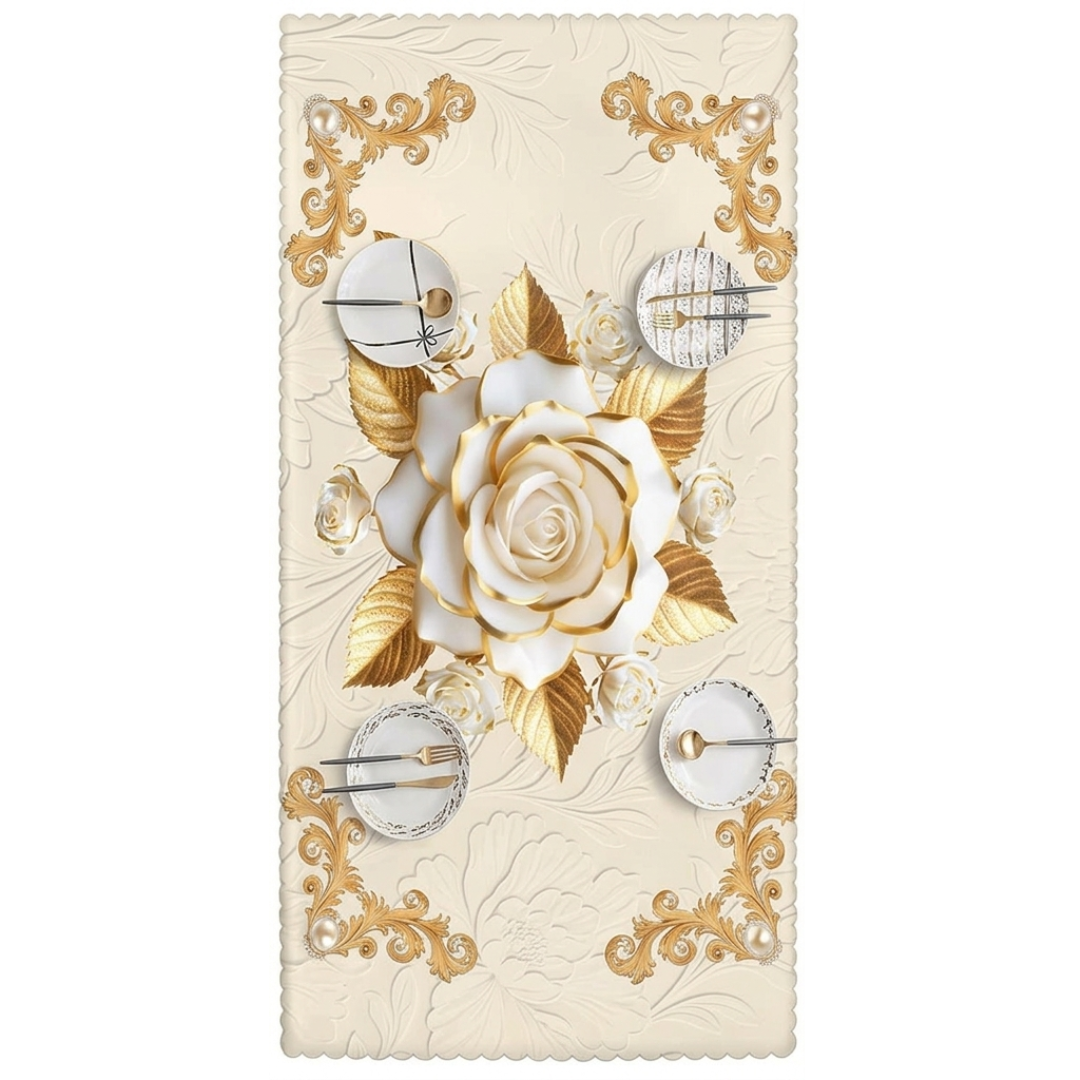 Rosalina – Embossed gold rose waterproof tablecloth
