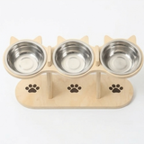 PawNest – 3-Bowl Wooden Pet Feeding Station