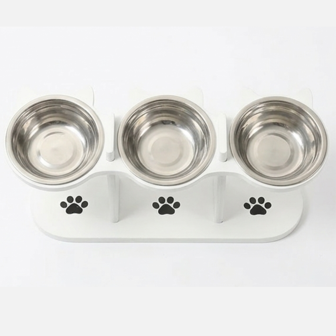 PawNest – 3-Bowl Wooden Pet Feeding Station