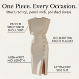 Velora – Women's Gold-Button Slit Midi Dress