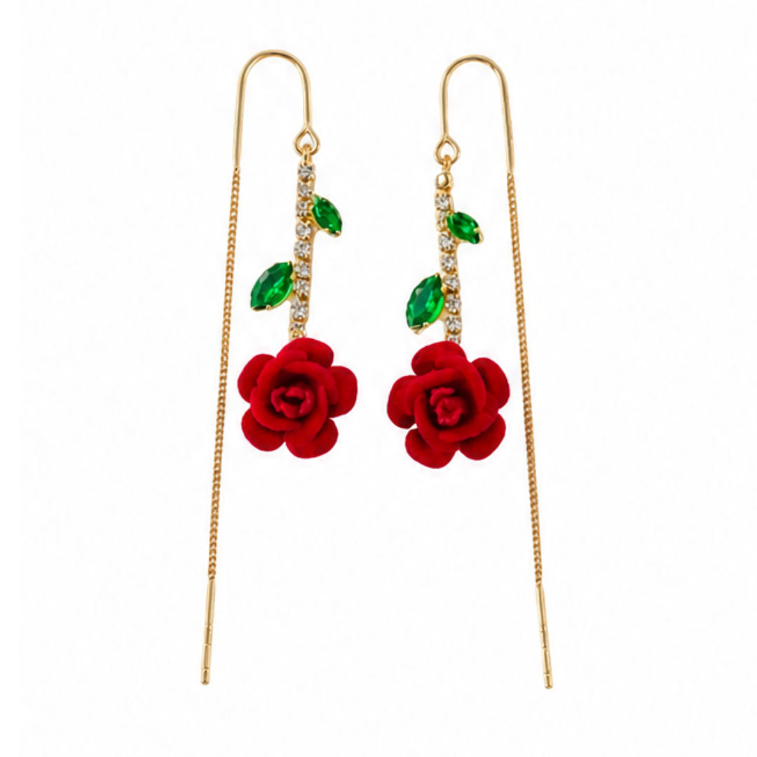 Roselyn – Romantic Rose and Emerald Earrings