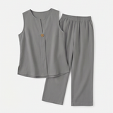 Lunavia – Women's Sleeveless Linen Co-Ord Set with Wide-Leg Pants