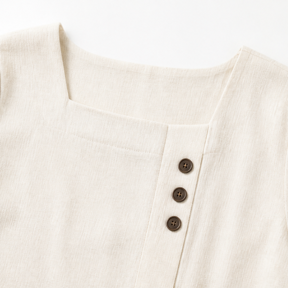 Lunelle – Women's Linen 2-Piece Set with Wide-Leg Pants and Button Detail