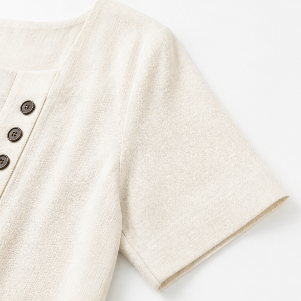 Lunelle – Women's Linen 2-Piece Set with Wide-Leg Pants and Button Detail
