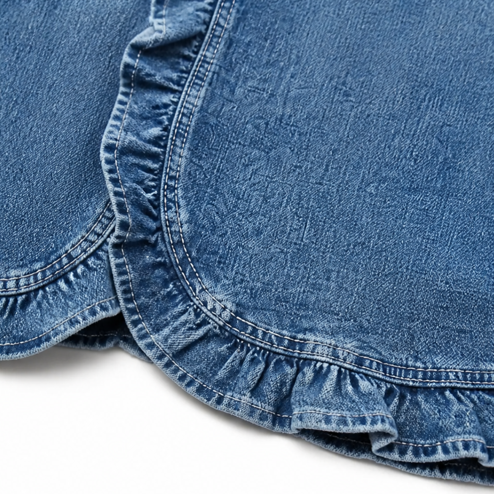 Maelyn – Ruffle-trim open-front denim jacket