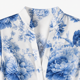 Mirabel – Blue Floral Peony Button-Front Maxi Shirt Dress with Pockets