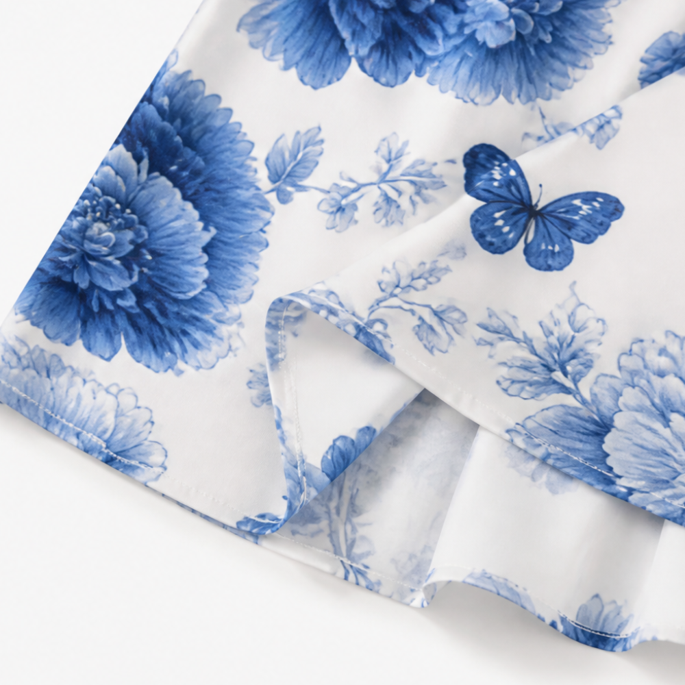 Mirabel – Blue Floral Peony Button-Front Maxi Shirt Dress with Pockets
