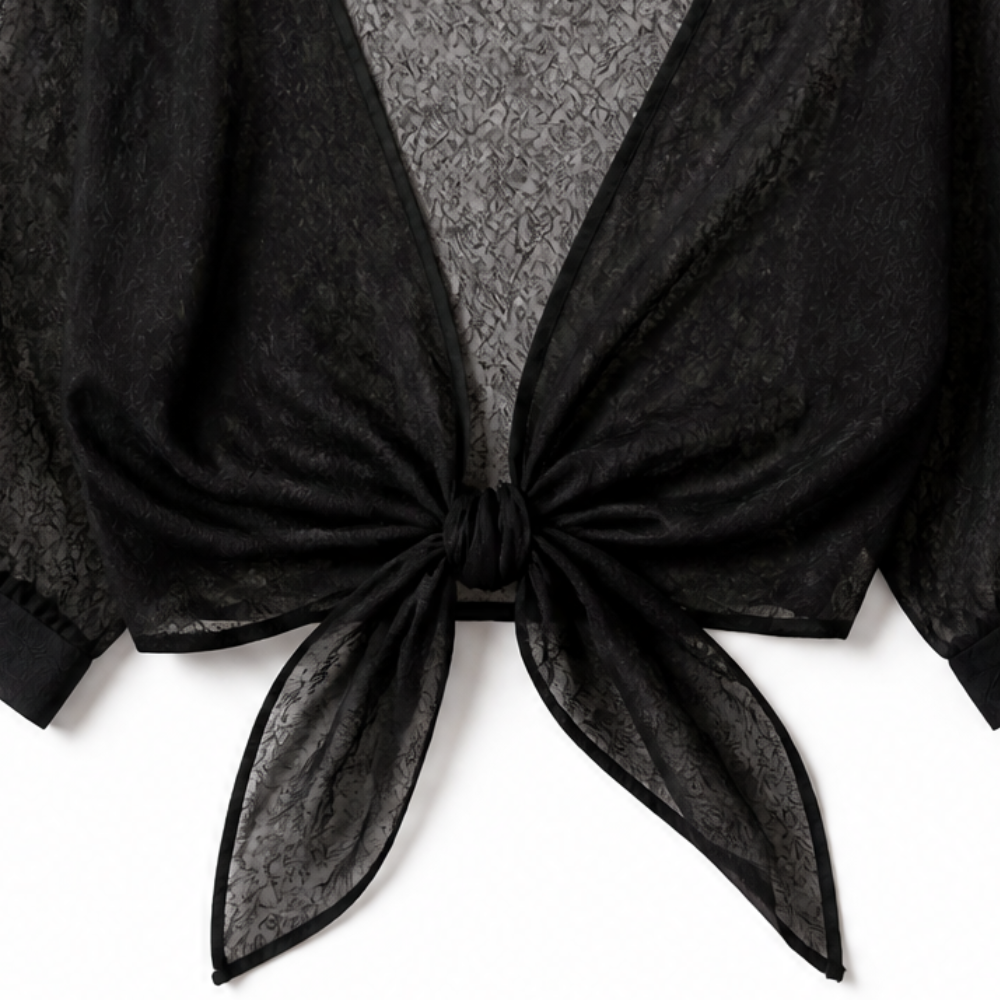 Veluna – Chiffon Tie-Front Top with Puff Sleeves