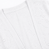 Veluna – Lightweight Eyelet Open-Front Cardigan for Women, 3/4 Sleeve Ruffle Hem Summer Layer