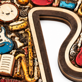 Melora – Wooden look Musical Note Puzzle with Instrument Shaped Pieces, Display Stand Included
