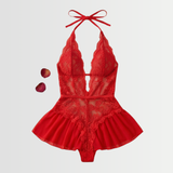 Velara – Women's Floral Lace Teddy with Ruffle Hem