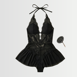 Velara – Women's Floral Lace Teddy with Ruffle Hem