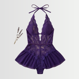 Velara – Women's Floral Lace Teddy with Ruffle Hem
