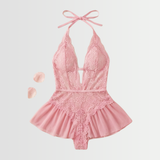 Velara – Women's Floral Lace Teddy with Ruffle Hem