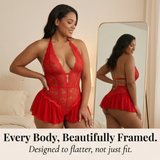 Velara – Women's Floral Lace Teddy with Ruffle Hem