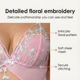 Florelle - Women's floral embroidered mesh nightgown with high slit