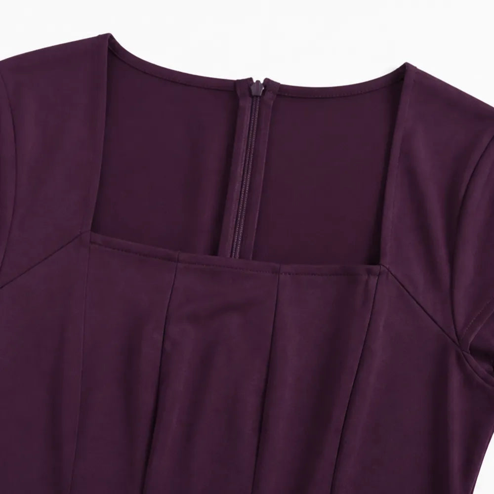 Elowyn – Square Neck A-Line Midi Dress with Sculpted Waist