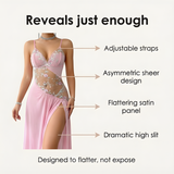 Florelle - Women's floral embroidered mesh nightgown with high slit