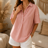 Marella – Oversized Striped V-Neck Popover Blouse
