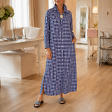 Harlowe – Gingham Button-Front Maxi Shirt Dress with Side Slits