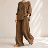 Lunavia – Oversized Cotton-Linen Two-Piece Set with Wide-Leg Pants