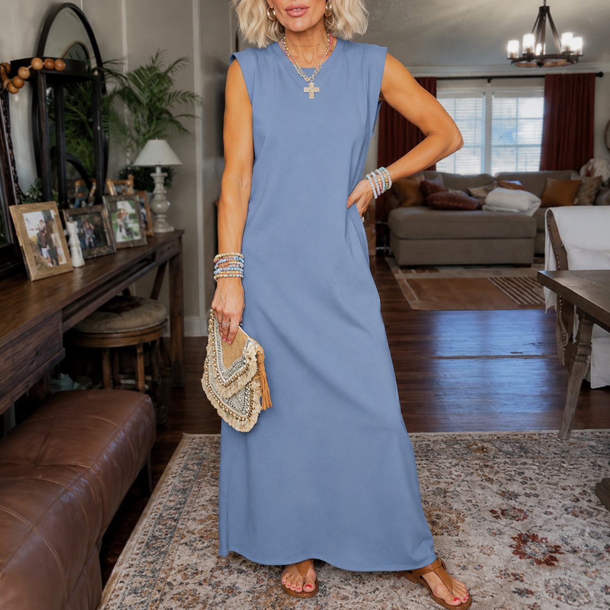 Marella – Wrinkle-Free Split-Hem Maxi Dress with Pockets