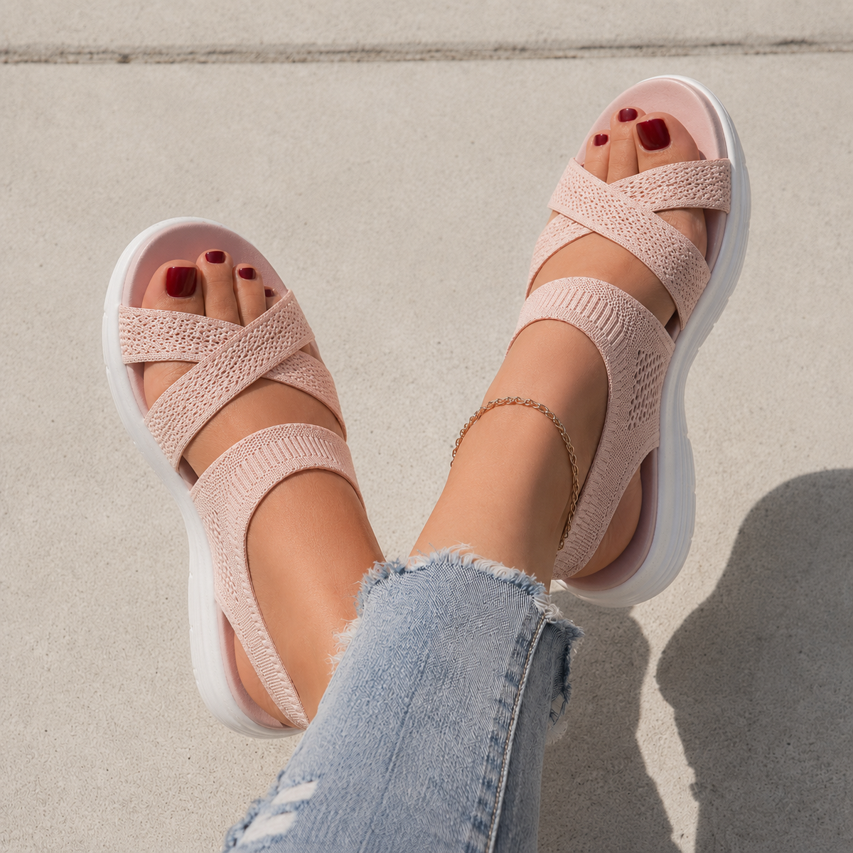 Veluna – Cushioned Stretch Knit Cross Strap Sandals for Women