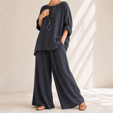 Lunavia – Oversized Cotton-Linen Two-Piece Set with Wide-Leg Pants
