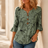 Roselisse – Watercolor Floral Ruffle Sleeve V-Neck Blouse
