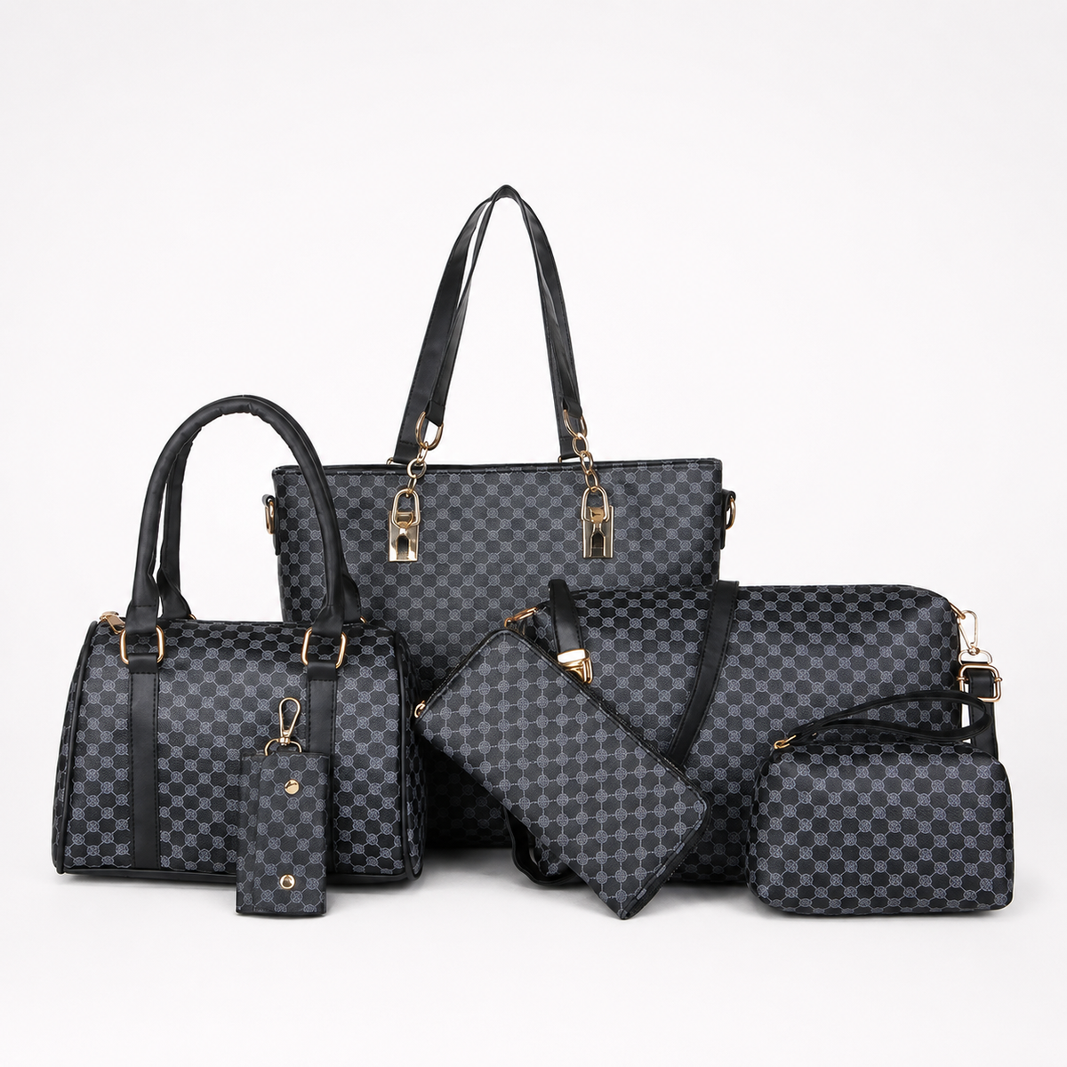 Carrelle – 6-Piece Checkered Handbag Set, Tote Crossbody Wallet for Women
